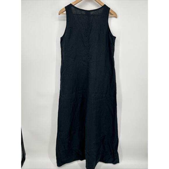 J. Jill Black Linen Tank Dress Size M Maxi Sleeveless A-Line Minimalist Resort - Picture 3 of 9